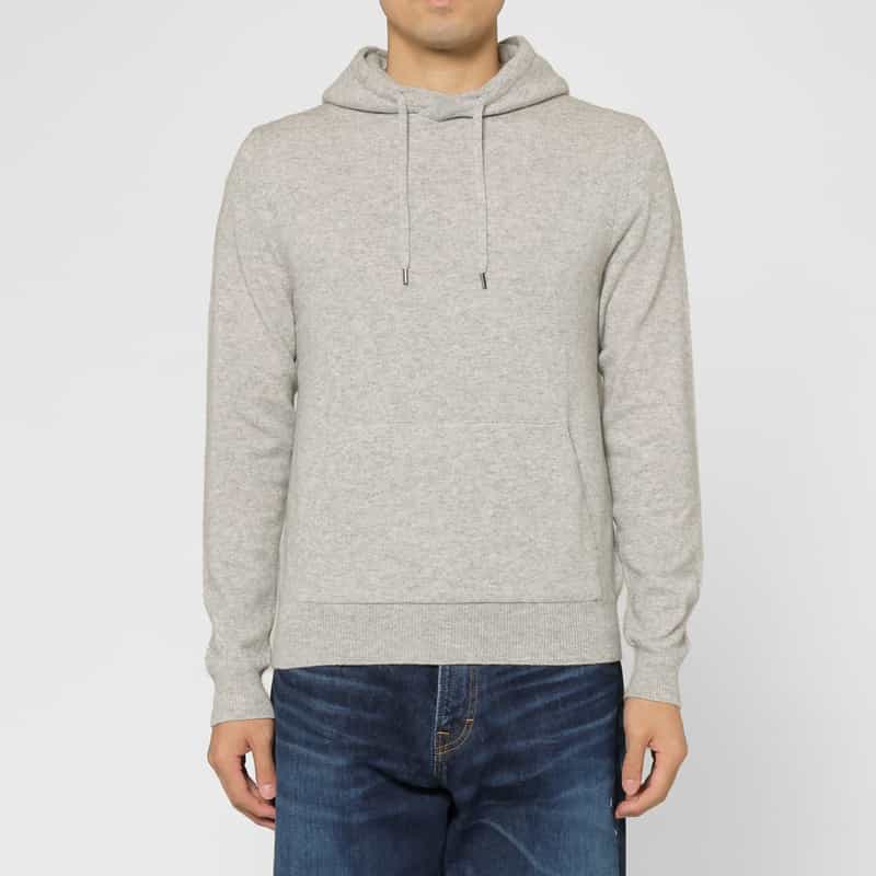BARNEYS NEW YORK カシミヤ100％フーデッドニットプルオーバー LIGHT GRAY