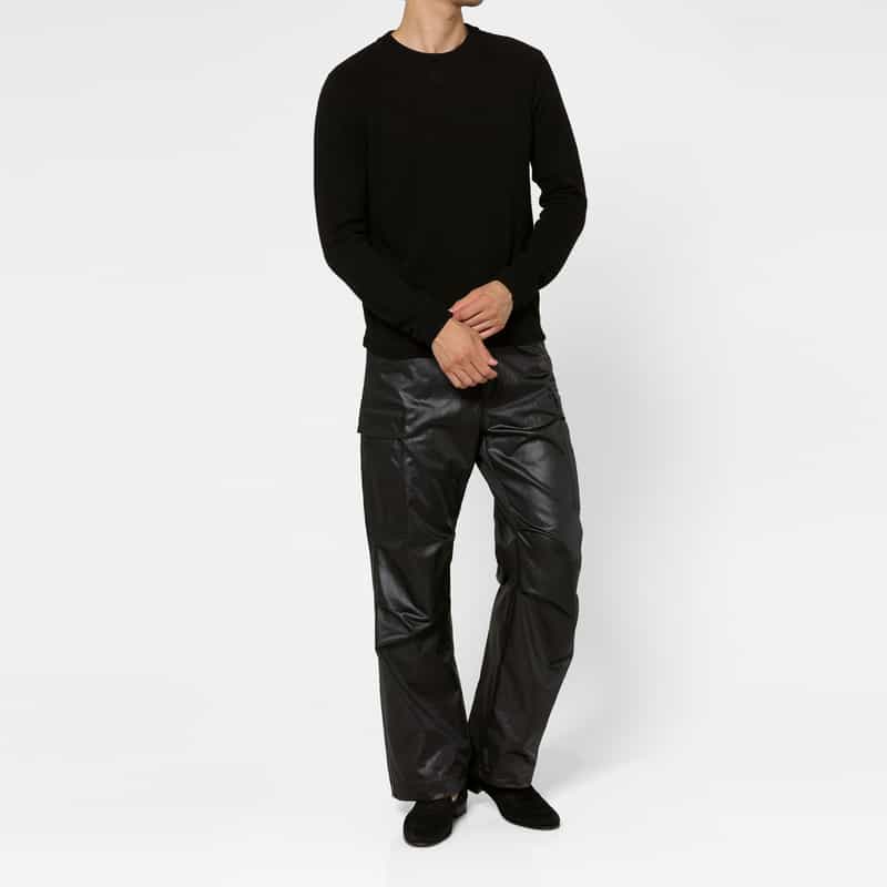 BARNEYS NEW YORK ラグランクルーネックニットプルオーバー BLACK