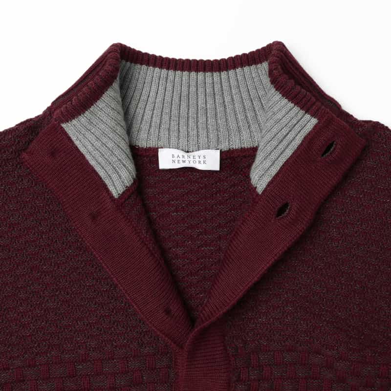 BARNEYS NEW YORK スタンドカラーニットカーディガン WINE