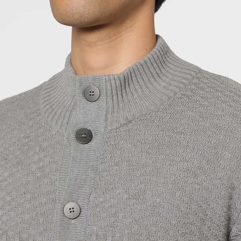 BARNEYS NEW YORK スタンドカラーニットカーディガン GRAY