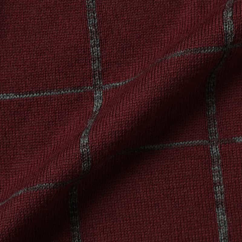 BARNEYS NEW YORK ウインドウペンチェック柄クルーネックニットプルオーバー WINE