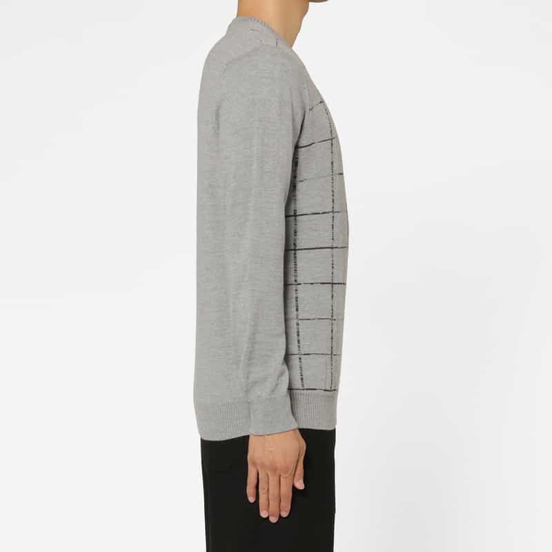 BARNEYS NEW YORK ウインドウペンチェック柄クルーネックニットプルオーバー GRAY