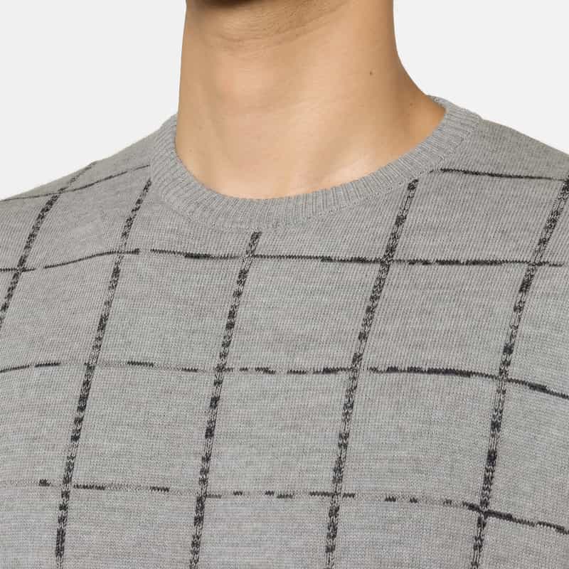 BARNEYS NEW YORK ウインドウペンチェック柄クルーネックニットプルオーバー GRAY
