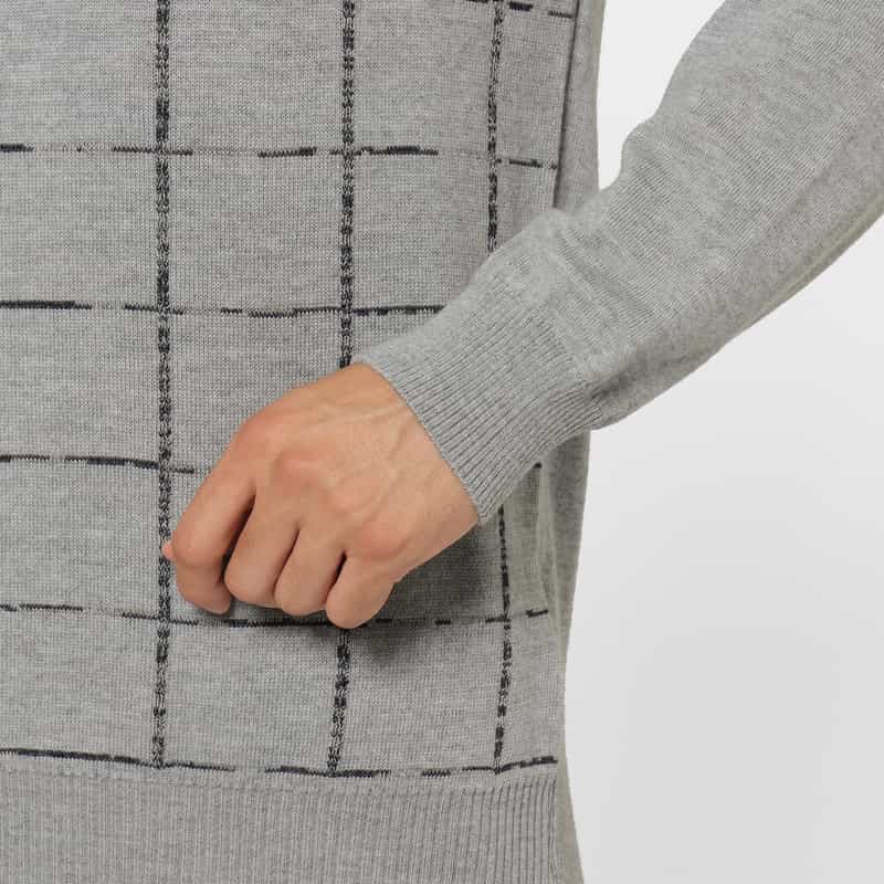 BARNEYS NEW YORK ウインドウペンチェック柄クルーネックニットプルオーバー GRAY