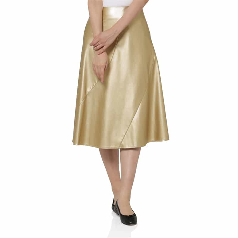 BARNEYS NEW YORK フェイクレザー アシンメトリーミディスカート GOLD
