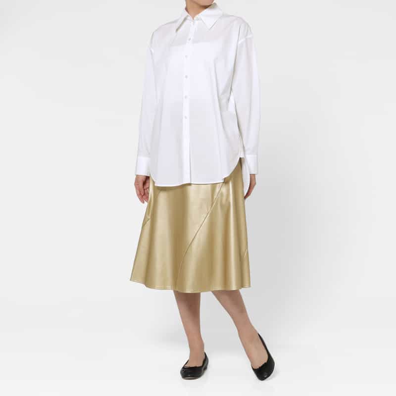 BARNEYS NEW YORK フェイクレザー アシンメトリーミディスカート GOLD