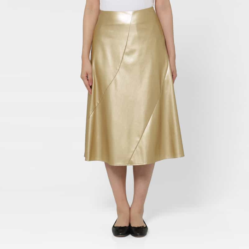 BARNEYS NEW YORK フェイクレザー アシンメトリーミディスカート GOLD