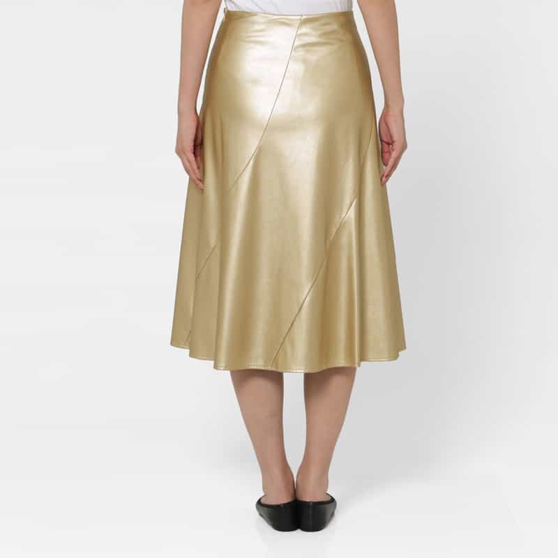 BARNEYS NEW YORK フェイクレザー アシンメトリーミディスカート GOLD