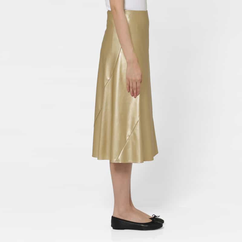 BARNEYS NEW YORK フェイクレザー アシンメトリーミディスカート GOLD