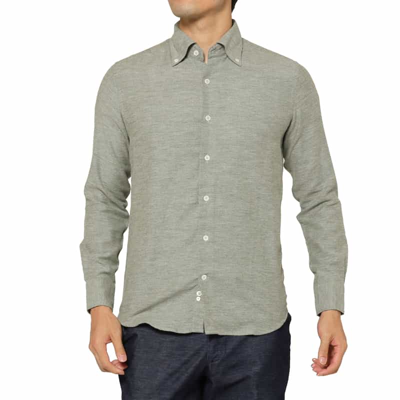 BARNEYS NEW YORK フランネル素材ボタンダウンシャツ GREEN