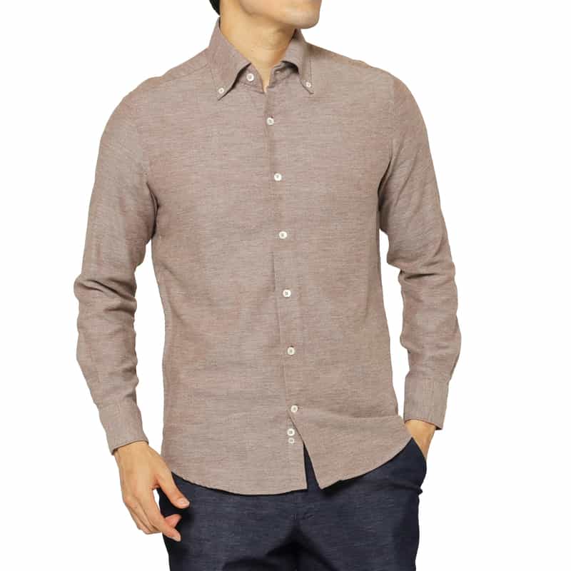 BARNEYS NEW YORK フランネル素材ボタンダウンシャツ BROWN