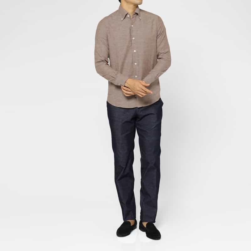 BARNEYS NEW YORK フランネル素材ボタンダウンシャツ BROWN