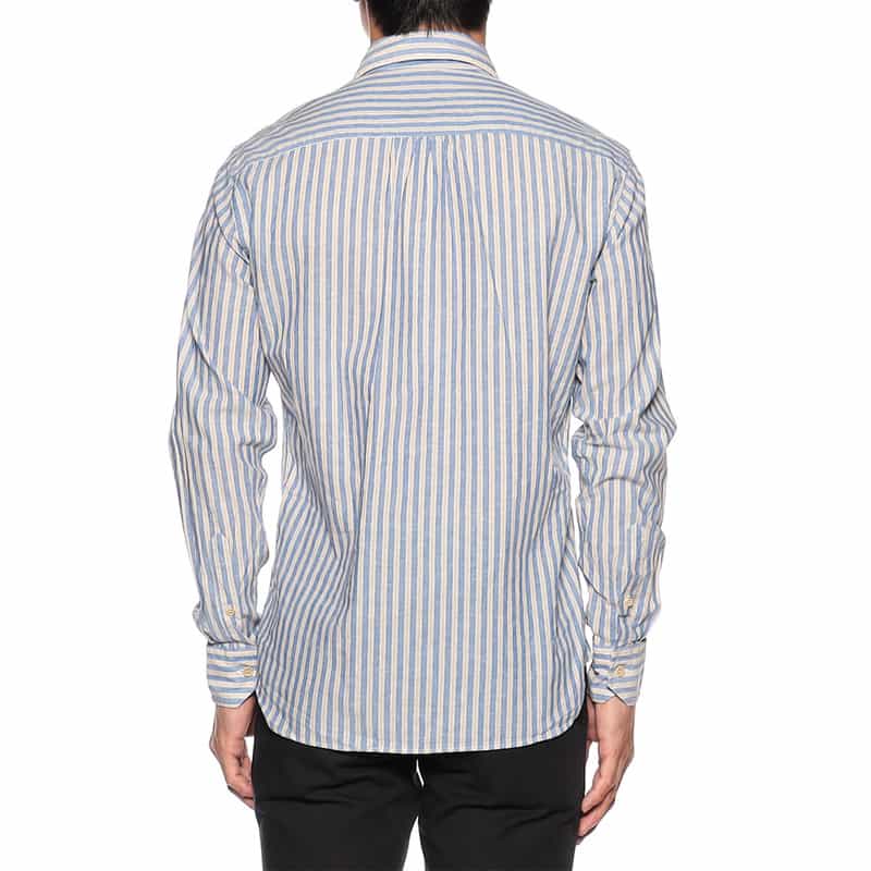 OSVALDO TRUCCHI コットン×リネン ストライプ柄シャツ BLUE