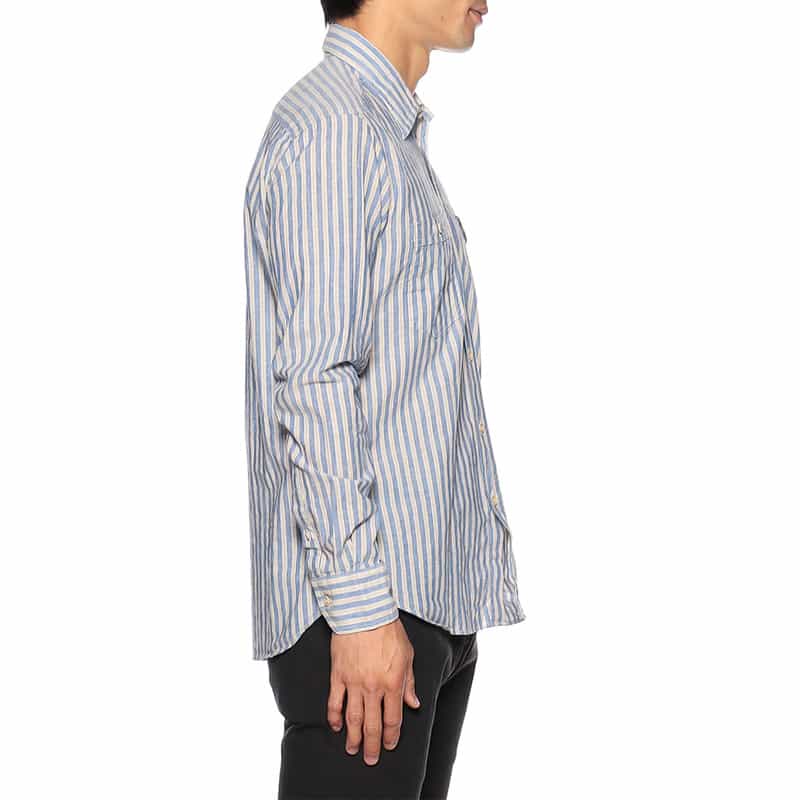 OSVALDO TRUCCHI コットン×リネン ストライプ柄シャツ BLUE