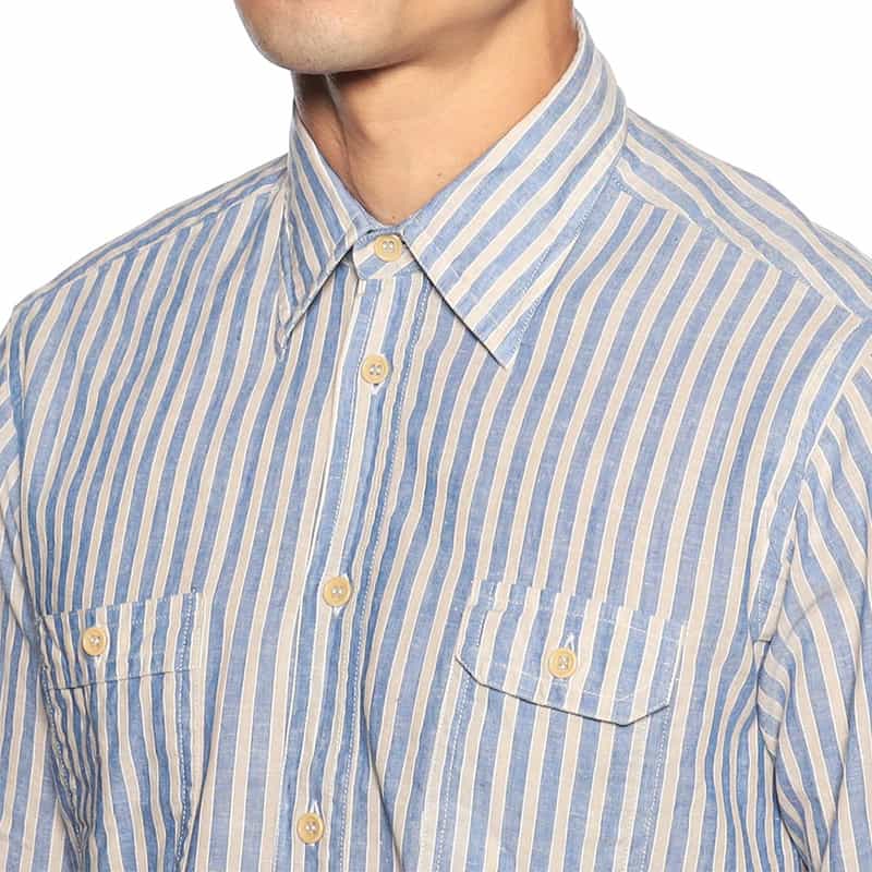 OSVALDO TRUCCHI コットン×リネン ストライプ柄シャツ BLUE
