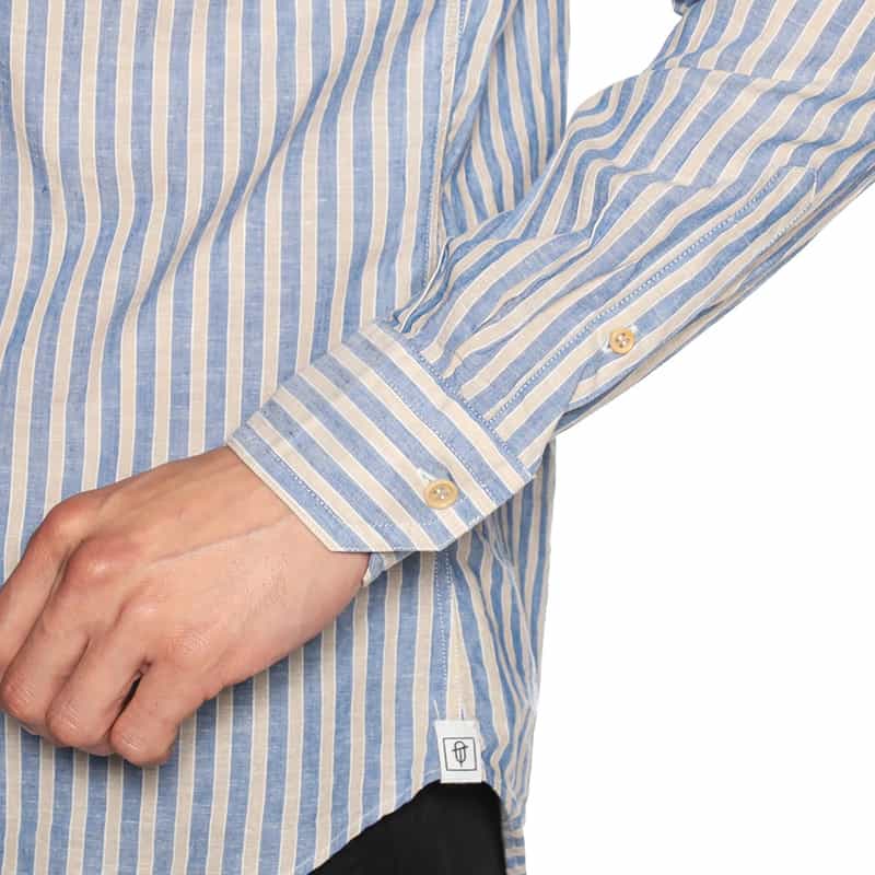 OSVALDO TRUCCHI コットン×リネン ストライプ柄シャツ BLUE