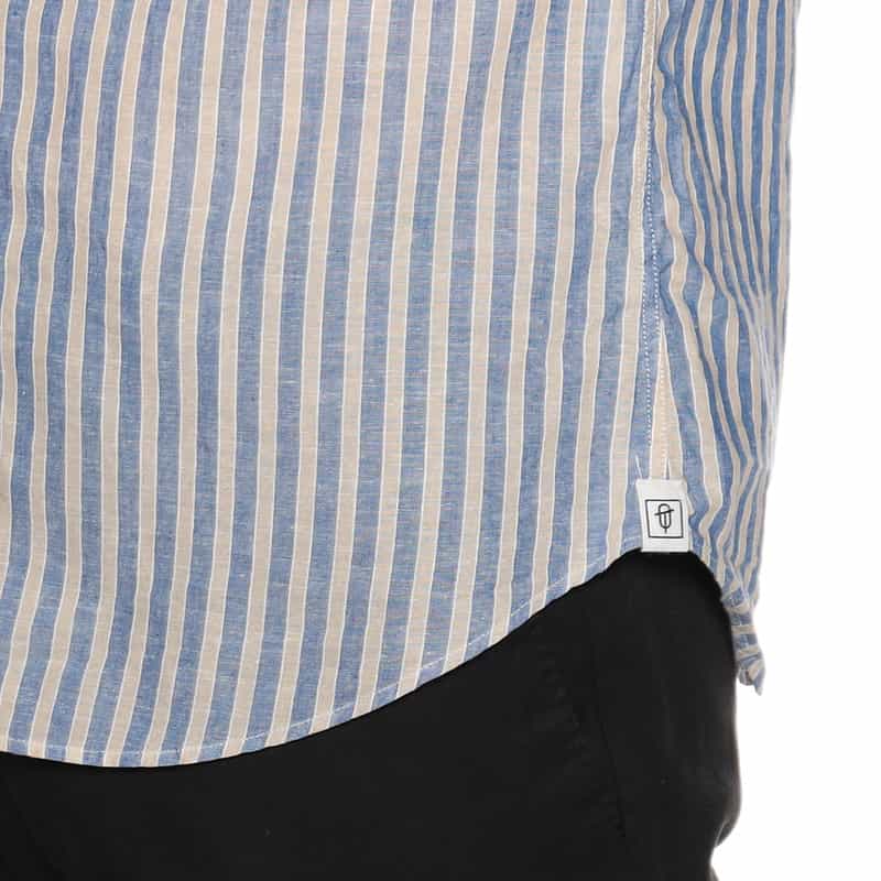 OSVALDO TRUCCHI コットン×リネン ストライプ柄シャツ BLUE