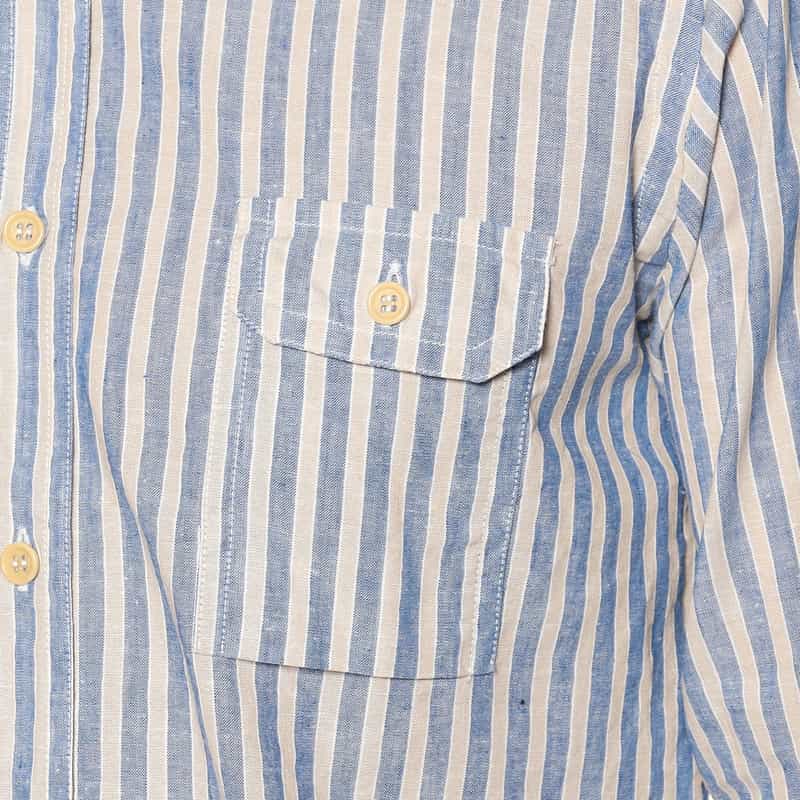 OSVALDO TRUCCHI コットン×リネン ストライプ柄シャツ BLUE