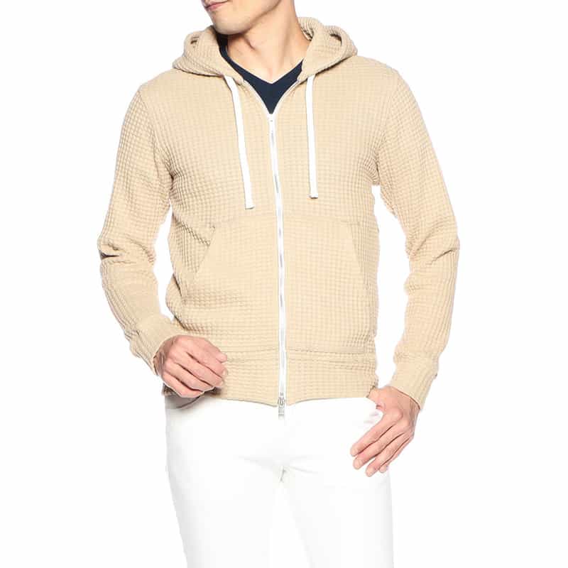 SEA GREEN オニワッフルジップアップパーカー BEIGE
