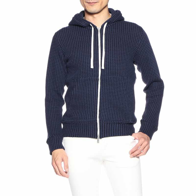 SEA GREEN オニワッフルジップアップパーカー NAVY