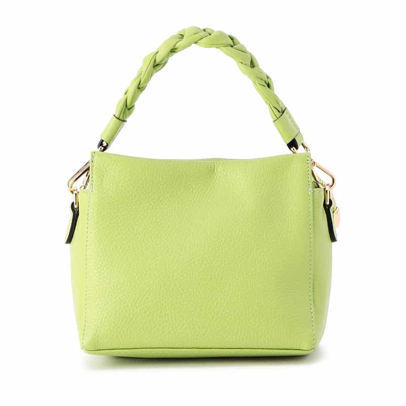 BARNEYS NEW YORK ロープ編みハンドルレザーショルダーバッグ GREEN