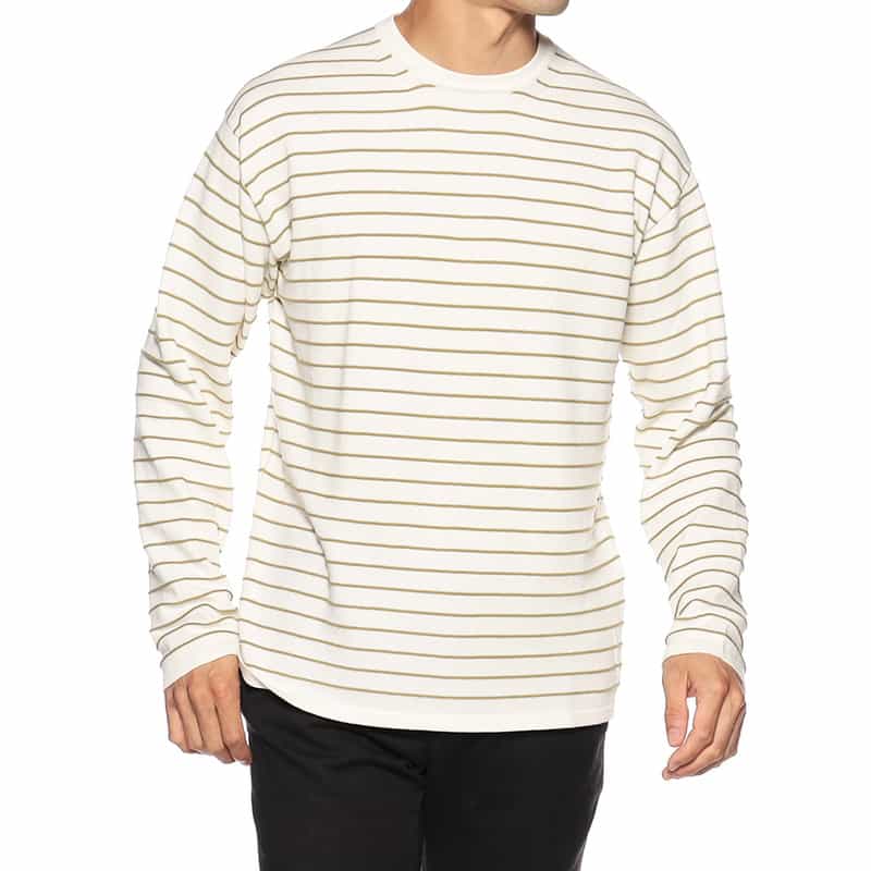 CRUCIANI ボーダーコットンニットプルオーバー WHITE