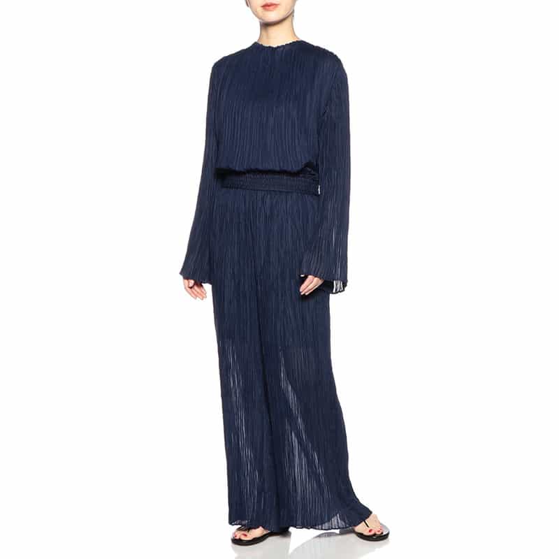 HYKE ワイドプリーツパンツ NAVY