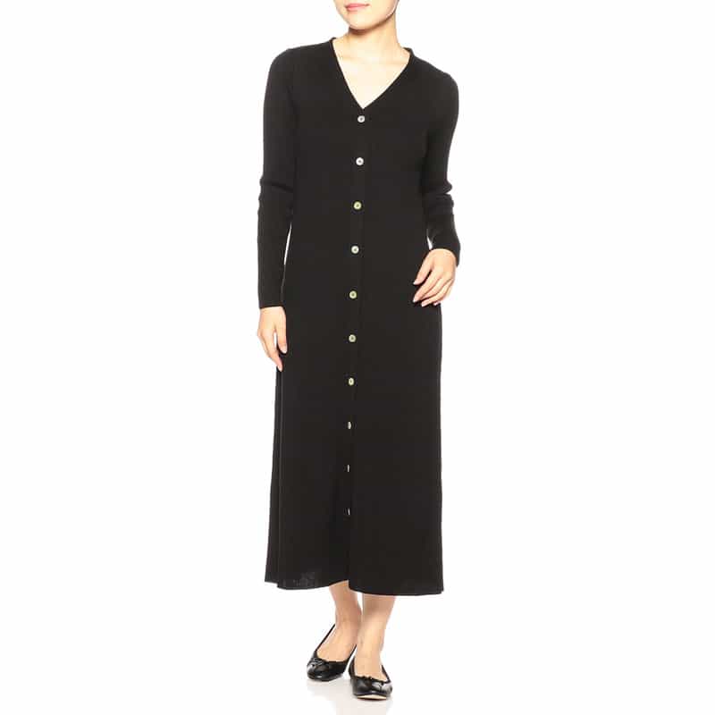 BARNEYS NEW YORK 2WAYリブニットロングカーディガンドレス BLACK