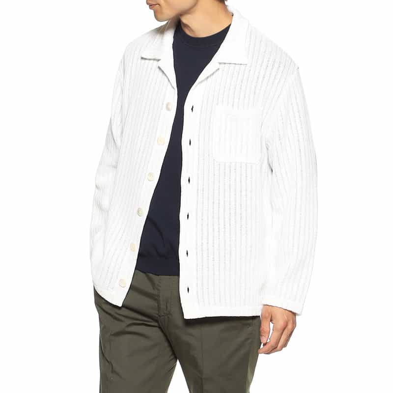 BARNEYS NEW YORK オープンカラーニットシャツ WHITE