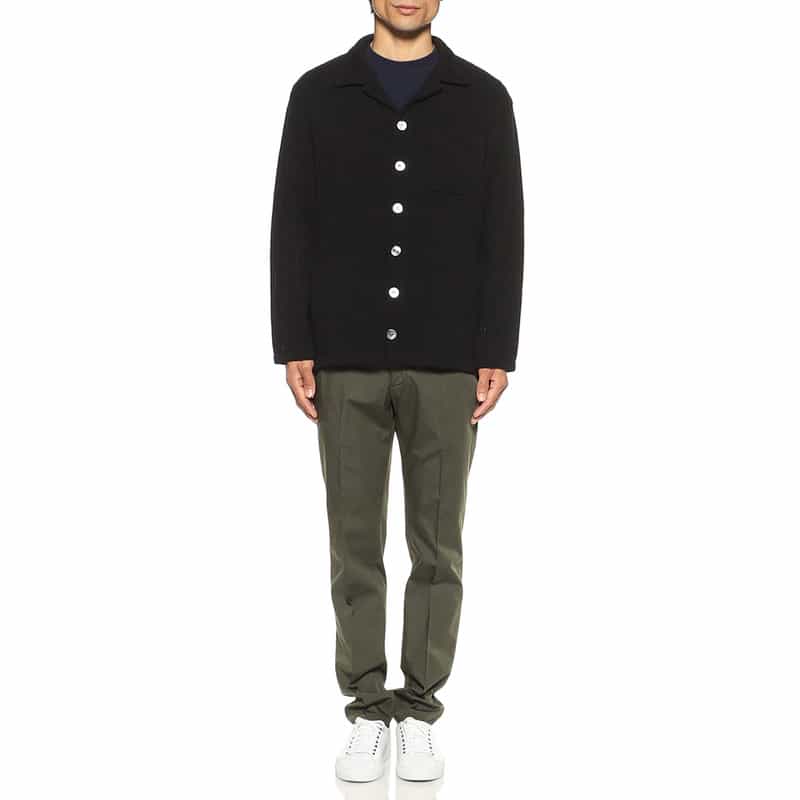 BARNEYS NEW YORK オープンカラーニットシャツ BLACK