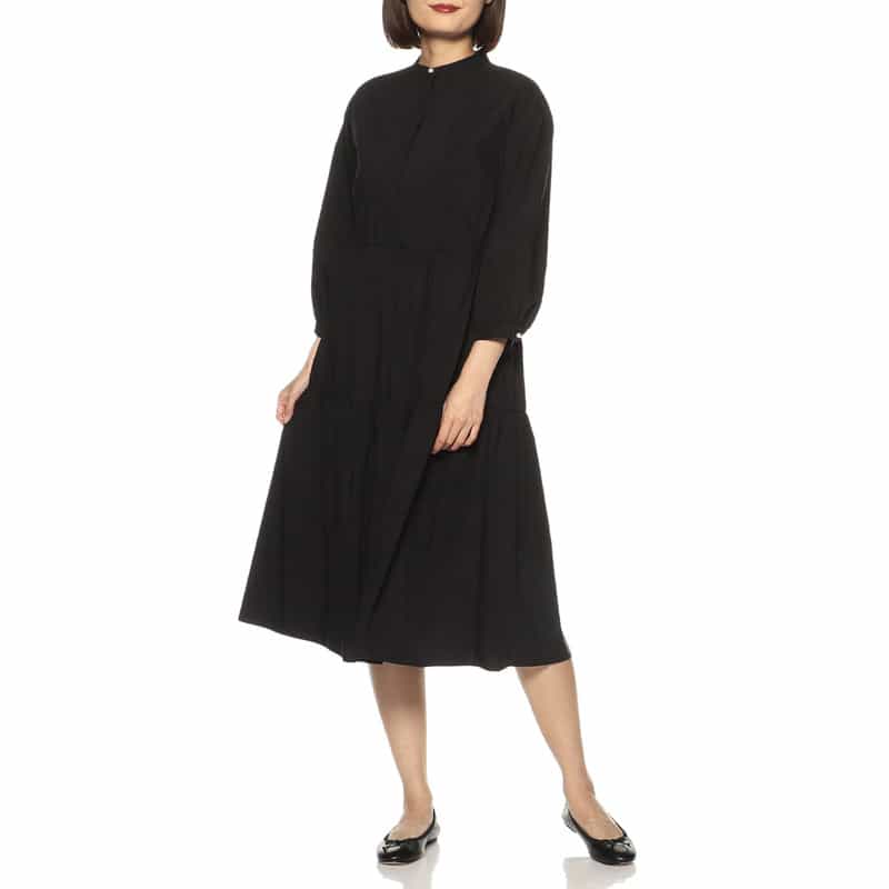 BARNEYS NEW YORK ウォッシャブルティアードシャツドレス BLACK