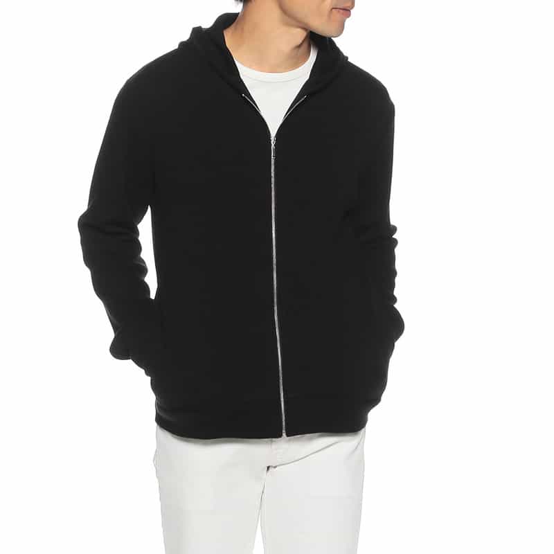 BARNEYS NEW YORK コットンカシミヤジップアップパーカ BLACK