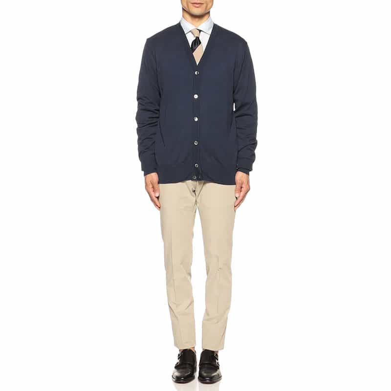 BARNEYS NEW YORK シルク×コットン Vネックニットカーディガン NAVY