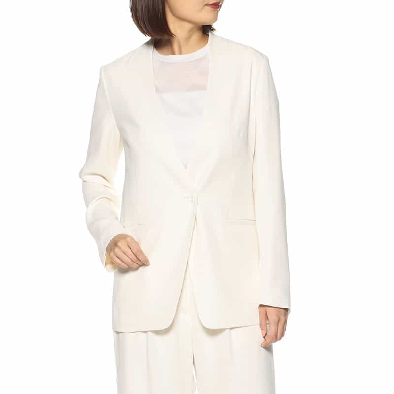 BARNEYS NEW YORK セットアップウォッシャブルノーカラージャケット IVORY
