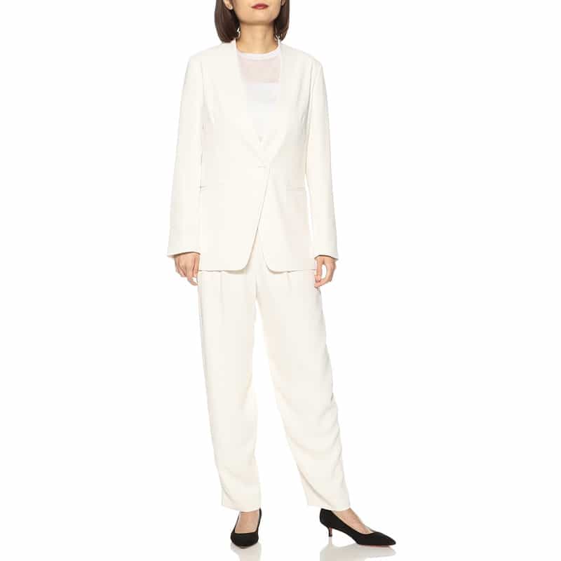 BARNEYS NEW YORK セットアップウォッシャブルノーカラージャケット IVORY
