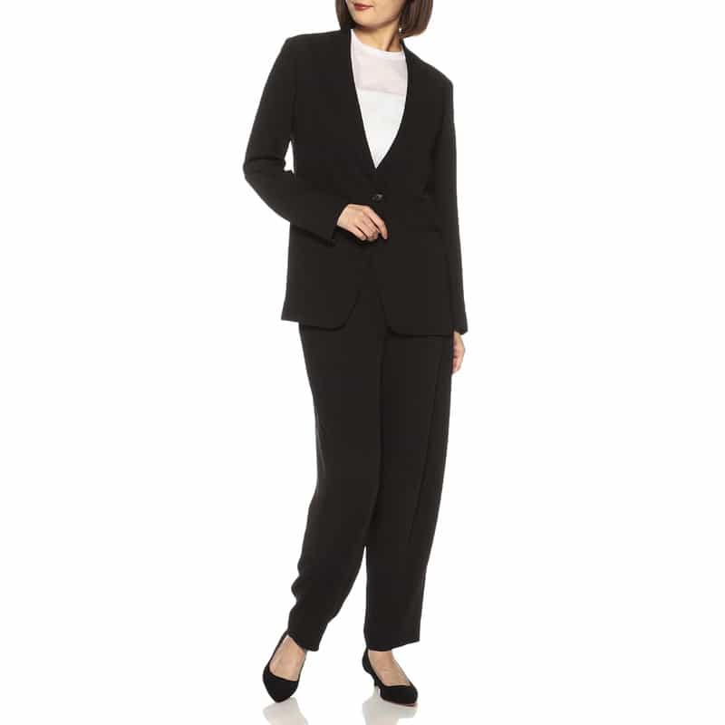 BARNEYS NEW YORK セットアップウォッシャブルノーカラージャケット BLACK