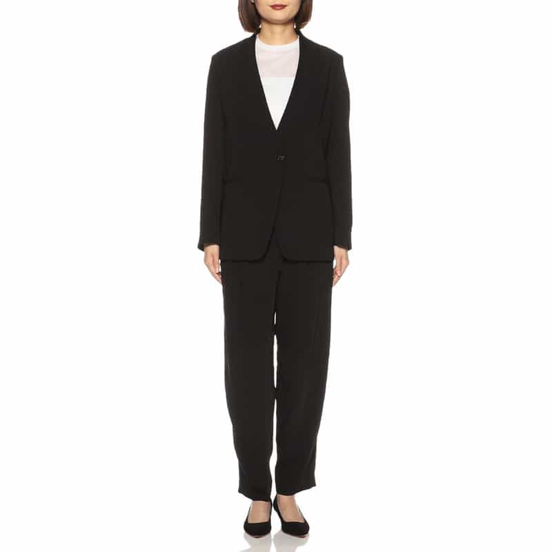 BARNEYS NEW YORK セットアップウォッシャブルノーカラージャケット BLACK