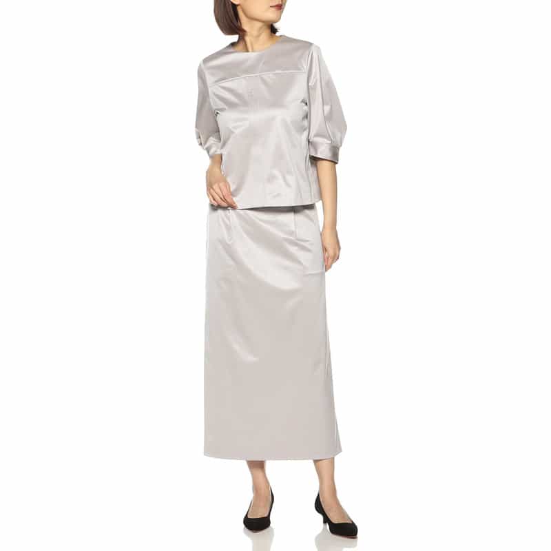 BARNEYS NEW YORK セットアップウォッシャブルシャイニージャージースカート LIGHT GRAY