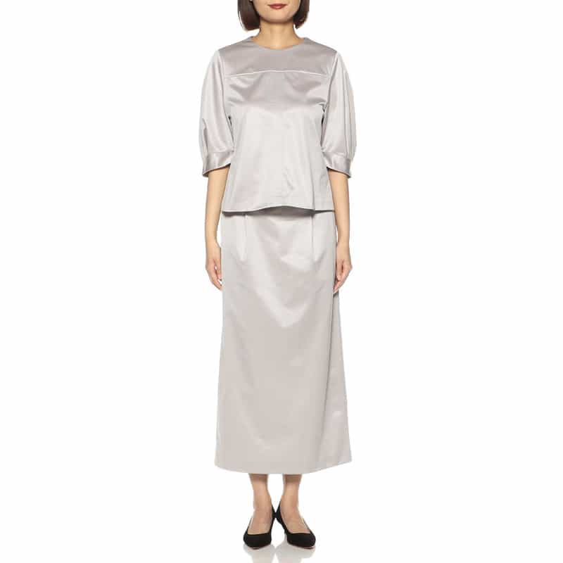 BARNEYS NEW YORK セットアップウォッシャブルシャイニージャージースカート LIGHT GRAY