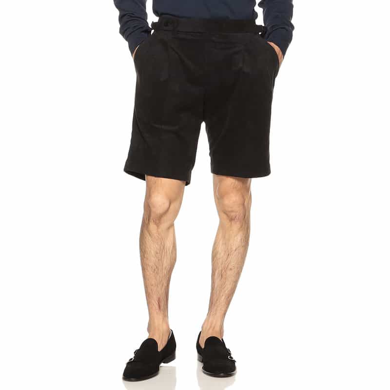 IGARASHI TROUSERS ウルトラスエードツータックショーツ BLACK