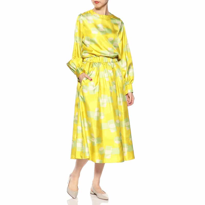BARNEYS NEW YORK セットアップウォッシャブルジオメトリック柄プリントスカート YELLOW