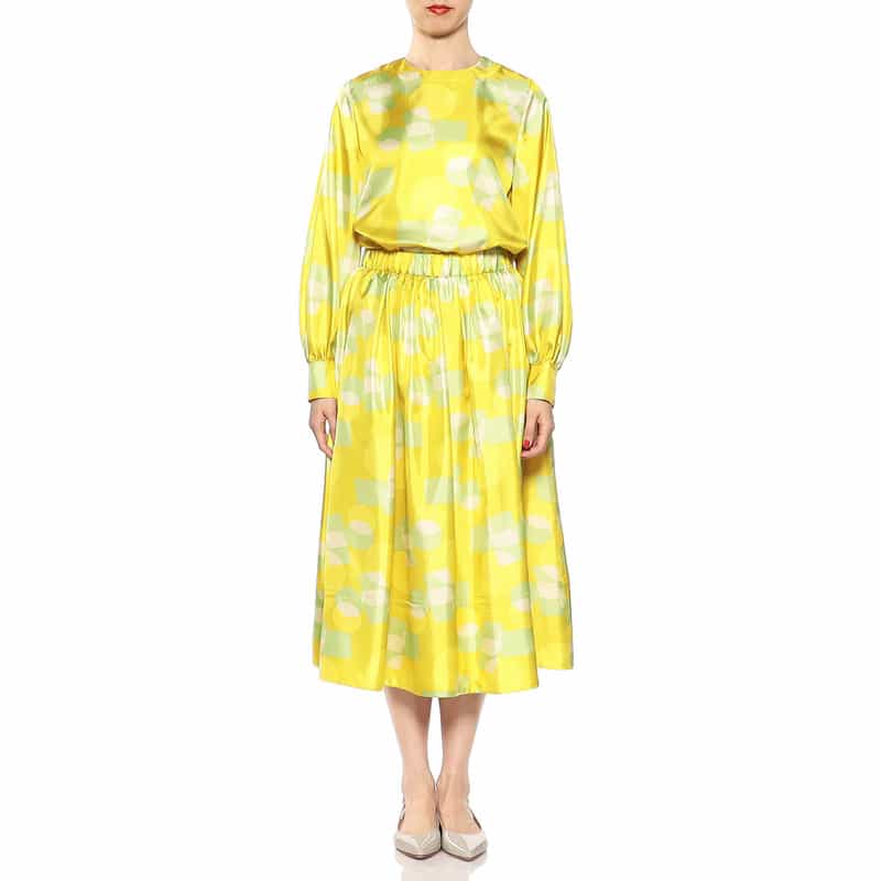 BARNEYS NEW YORK セットアップウォッシャブルジオメトリック柄プリントスカート YELLOW
