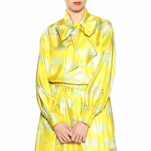 セットアップウォッシャブルジオメトリック柄プリントブラウス（ボウタイ付き）