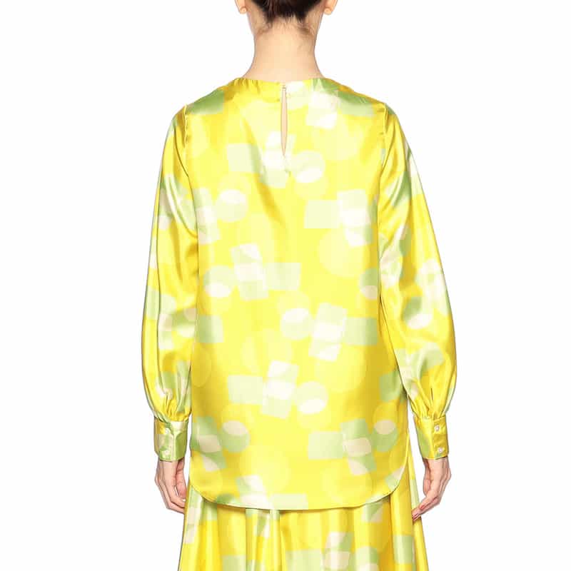 BARNEYS NEW YORK セットアップウォッシャブルジオメトリック柄プリントブラウス(ボウタイ付き) YELLOW
