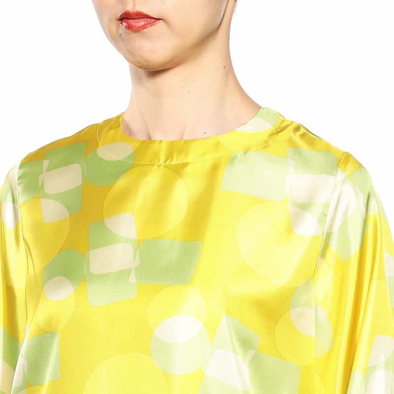 BARNEYS NEW YORK セットアップウォッシャブルジオメトリック柄プリントブラウス(ボウタイ付き) YELLOW