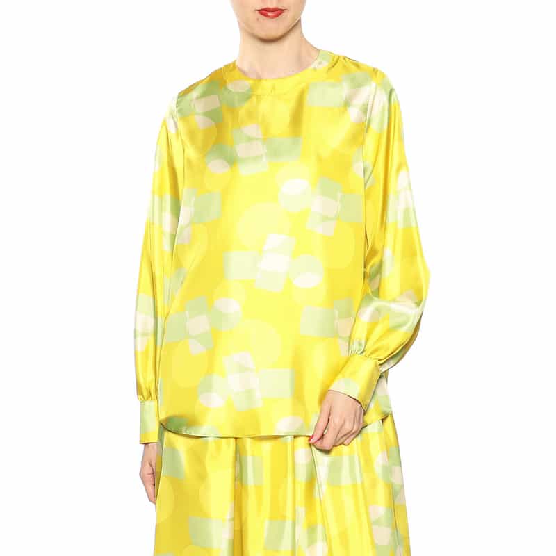 BARNEYS NEW YORK セットアップウォッシャブルジオメトリック柄プリントブラウス(ボウタイ付き) YELLOW