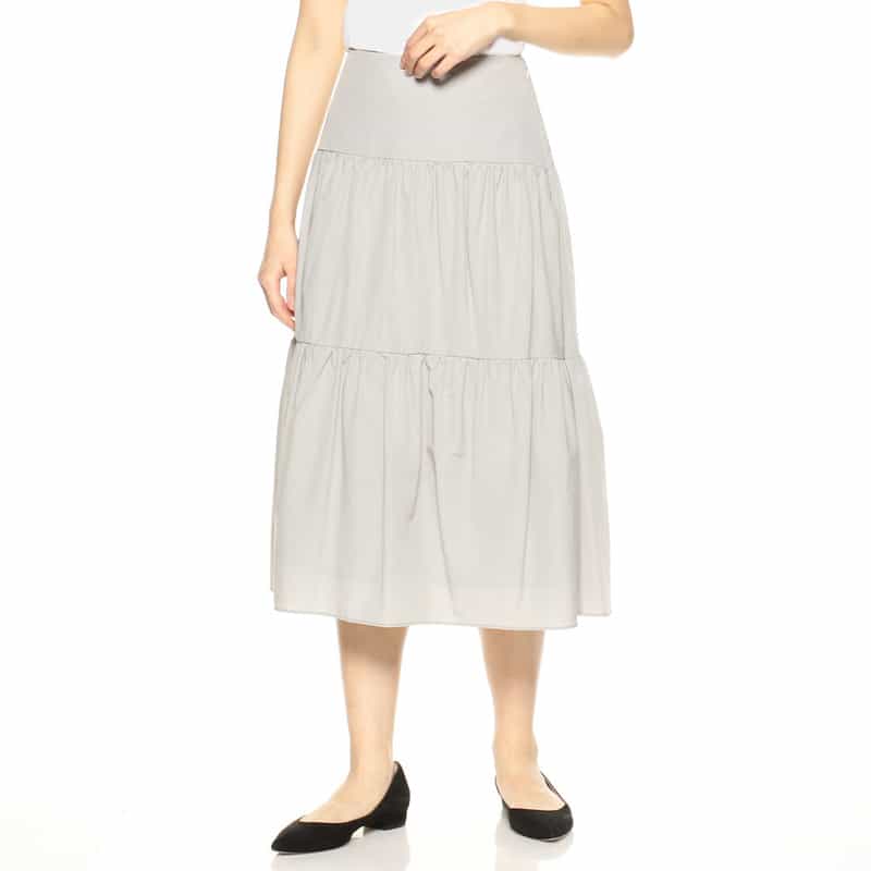 BARNEYS NEW YORK ウォッシャブルティアードスカート LIGHT GRAY