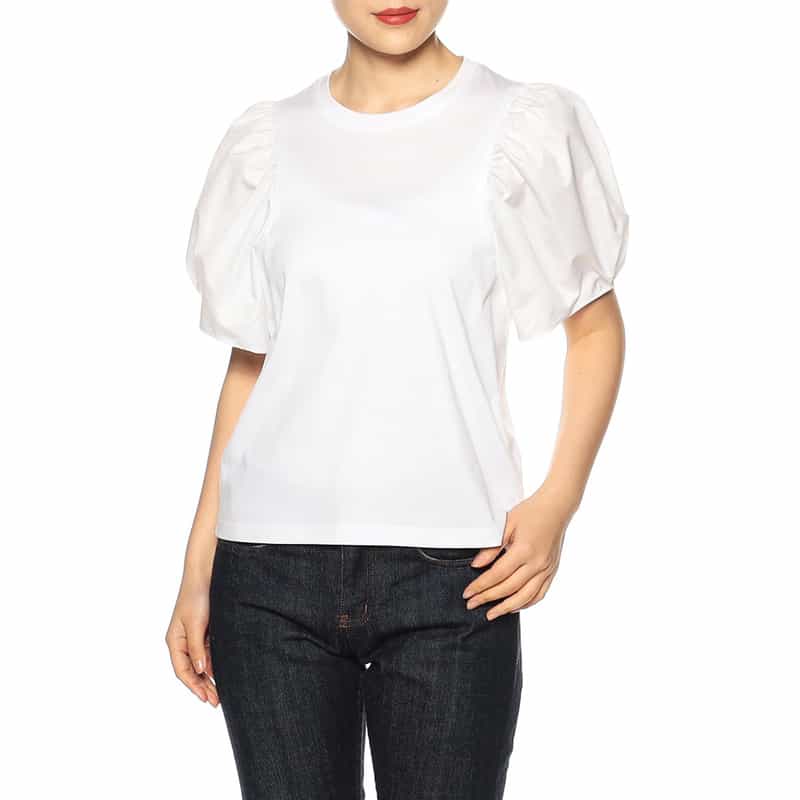 BARNEYS NEW YORK ウォッシャブルコンビネーションボリュームスリーブカットソー WHITE