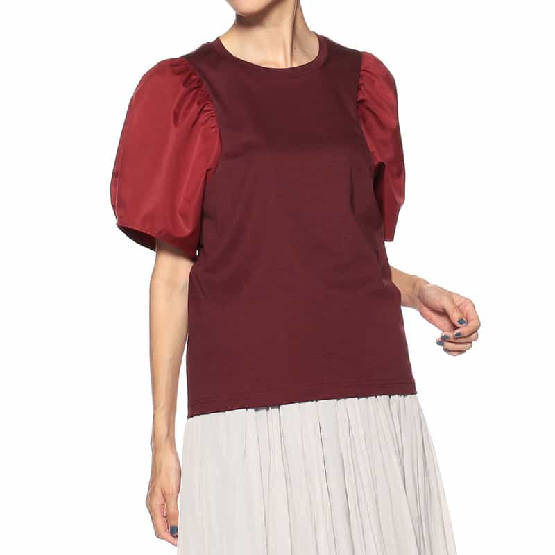 BARNEYS NEW YORK ウォッシャブルコンビネーションボリュームスリーブカットソー WINE