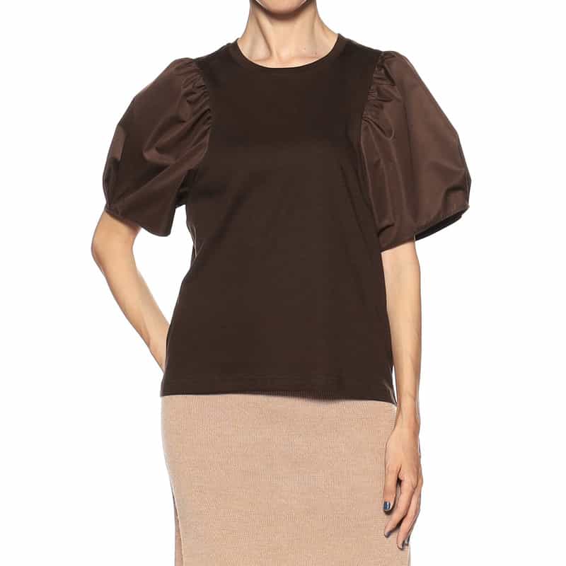 BARNEYS NEW YORK ウォッシャブルコンビネーションボリュームスリーブカットソー BROWN